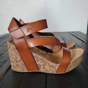 Blowfish | Shoes | Blowfish Malibu Hapuku Womens 85 Cognac Tan Cork Wedges  Sandals Strappy Euc | Poshmark